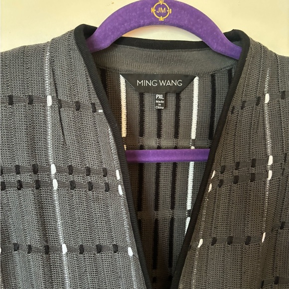 Ming Wang grey knit plaid jacket sweater - Picture 6 of 9